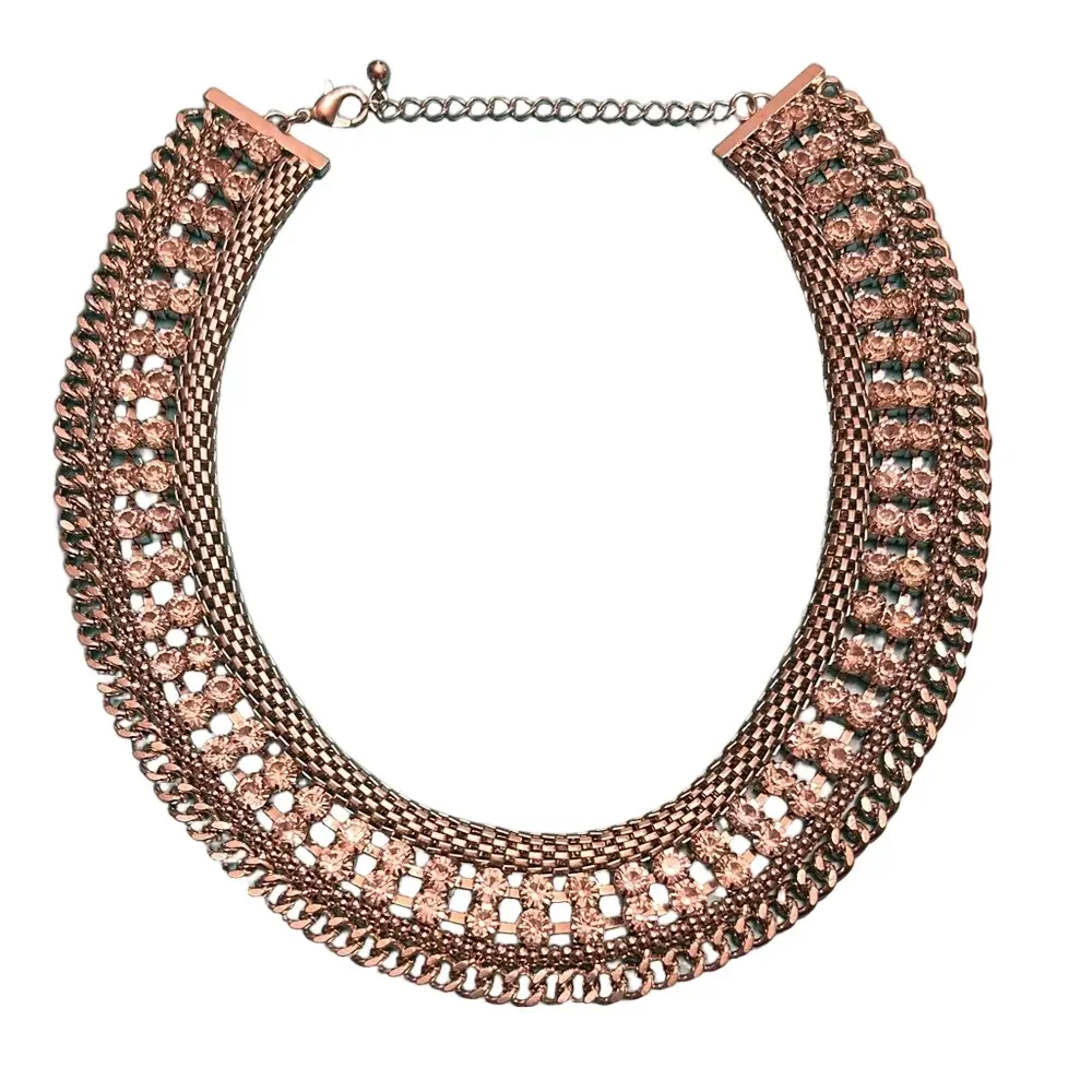 Costume bib Silver and rhinestone Statement Necklace.